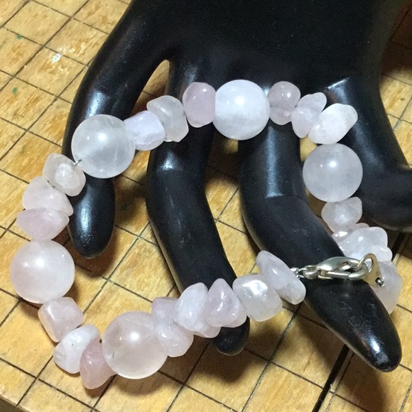 Semiprecious Stone Rose Quartz Crystal Bracelet 8”L Silver Tone Clasp EVC - Picture 2 of 7